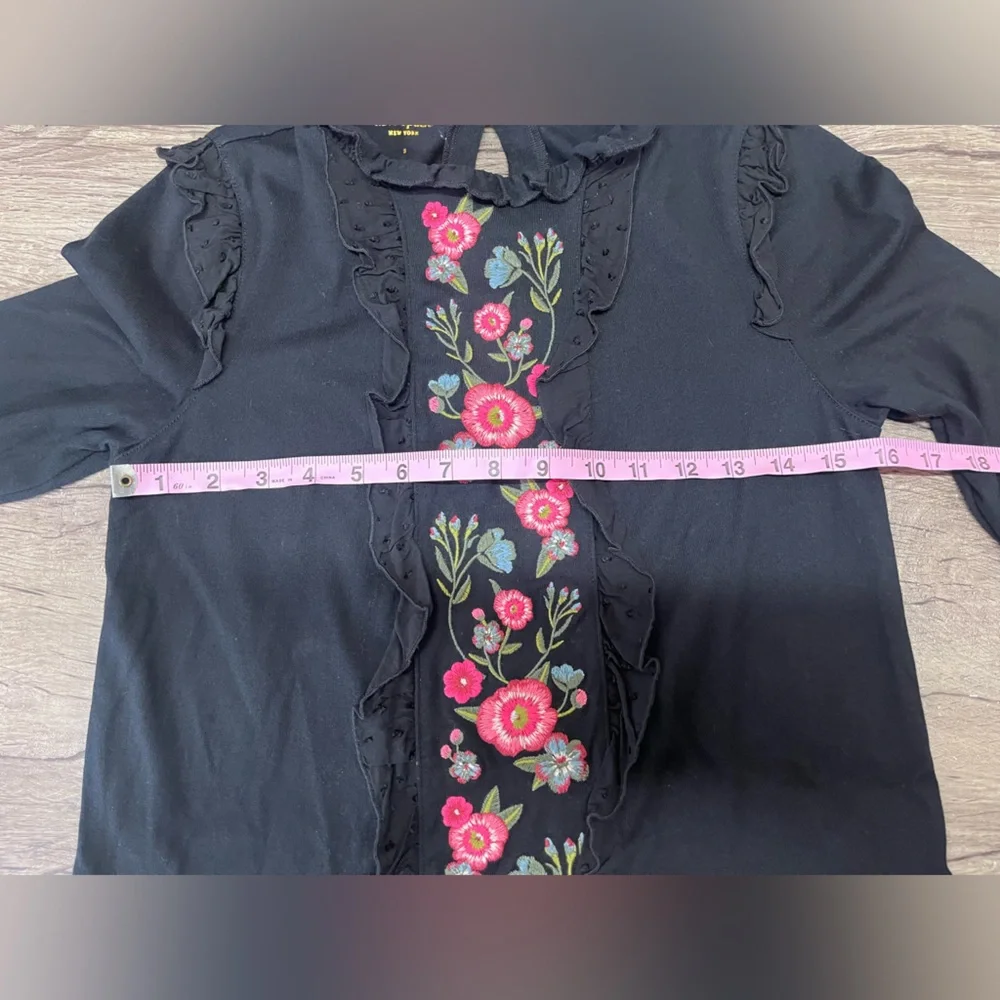 Kate Spade Black Floral Broome Street Embroidered Ruffle Mixed‎ Media Mini Dress